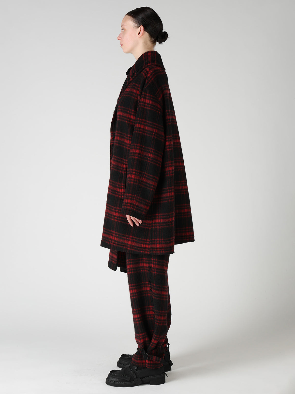 SHAGGY PLAID ASYMMETRIC HALF COAT