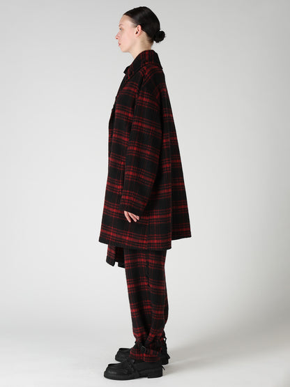 SHAGGY PLAID ASYMMETRIC HALF COAT