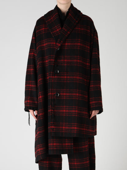 SHAGGY PLAID ASYMMETRIC HALF COAT