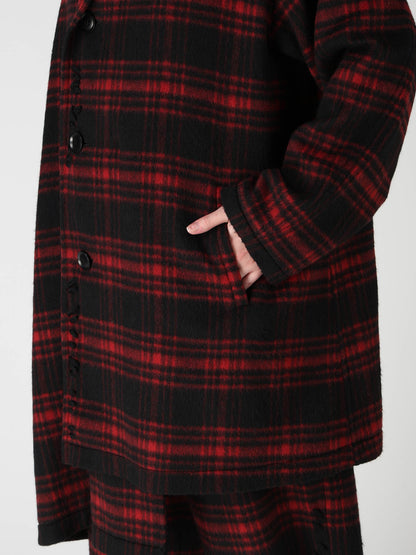 SHAGGY PLAID ASYMMETRIC HALF COAT