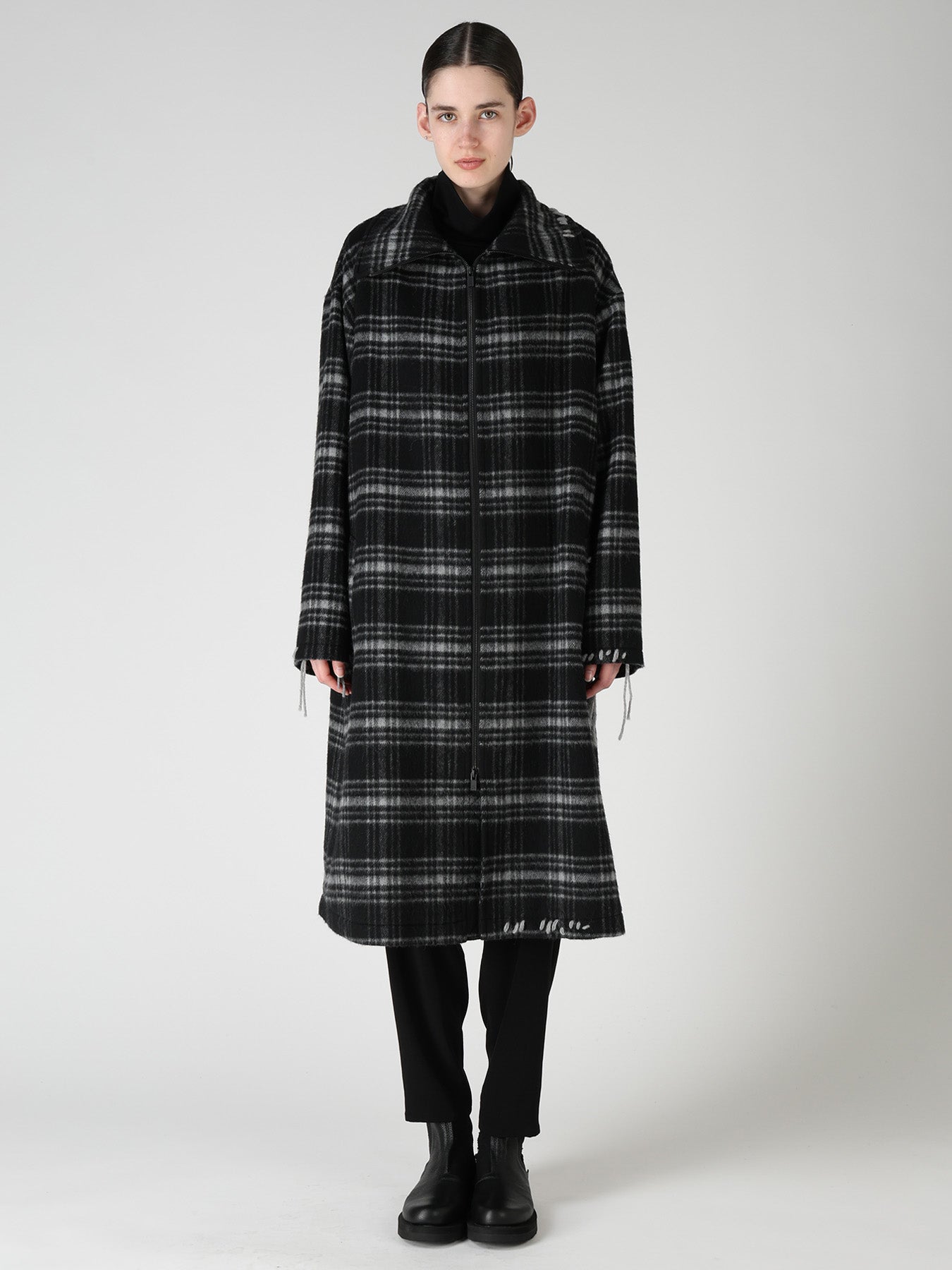 SHAGGY PLAID BIG COLLAR ZIPPER COAT – THE SHOP YOHJI YAMAMOTO