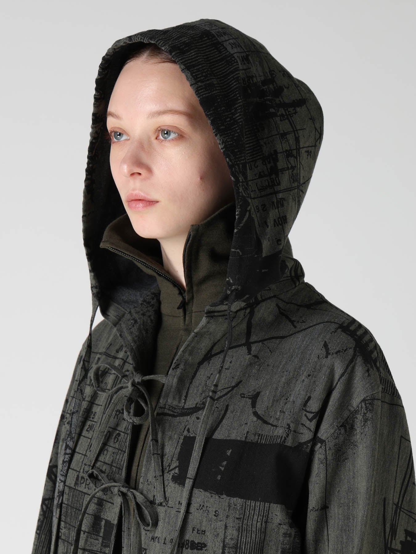 HERRINGBONE GRAFFITI PRINT HOODED OVERALL
