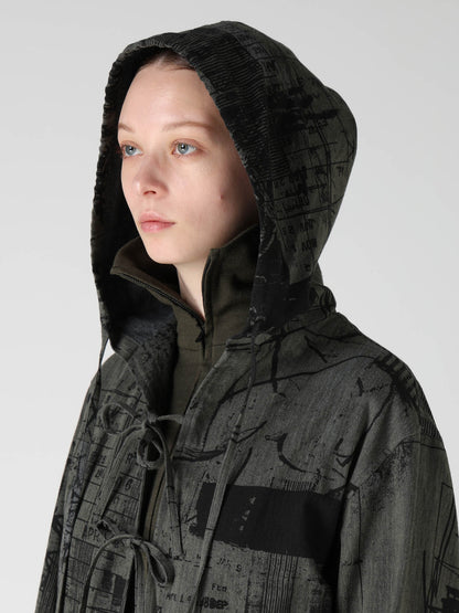 HERRINGBONE GRAFFITI PRINT HOODED OVERALL