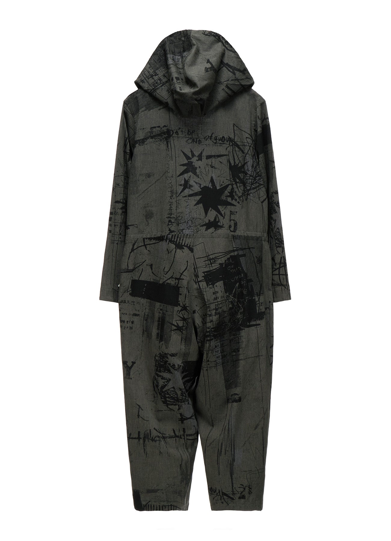HERRINGBONE GRAFFITI PRINT HOODED OVERALL