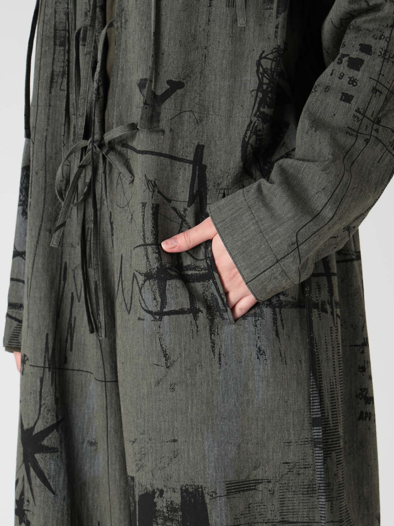 HERRINGBONE GRAFFITI PRINT HOODED OVERALL
