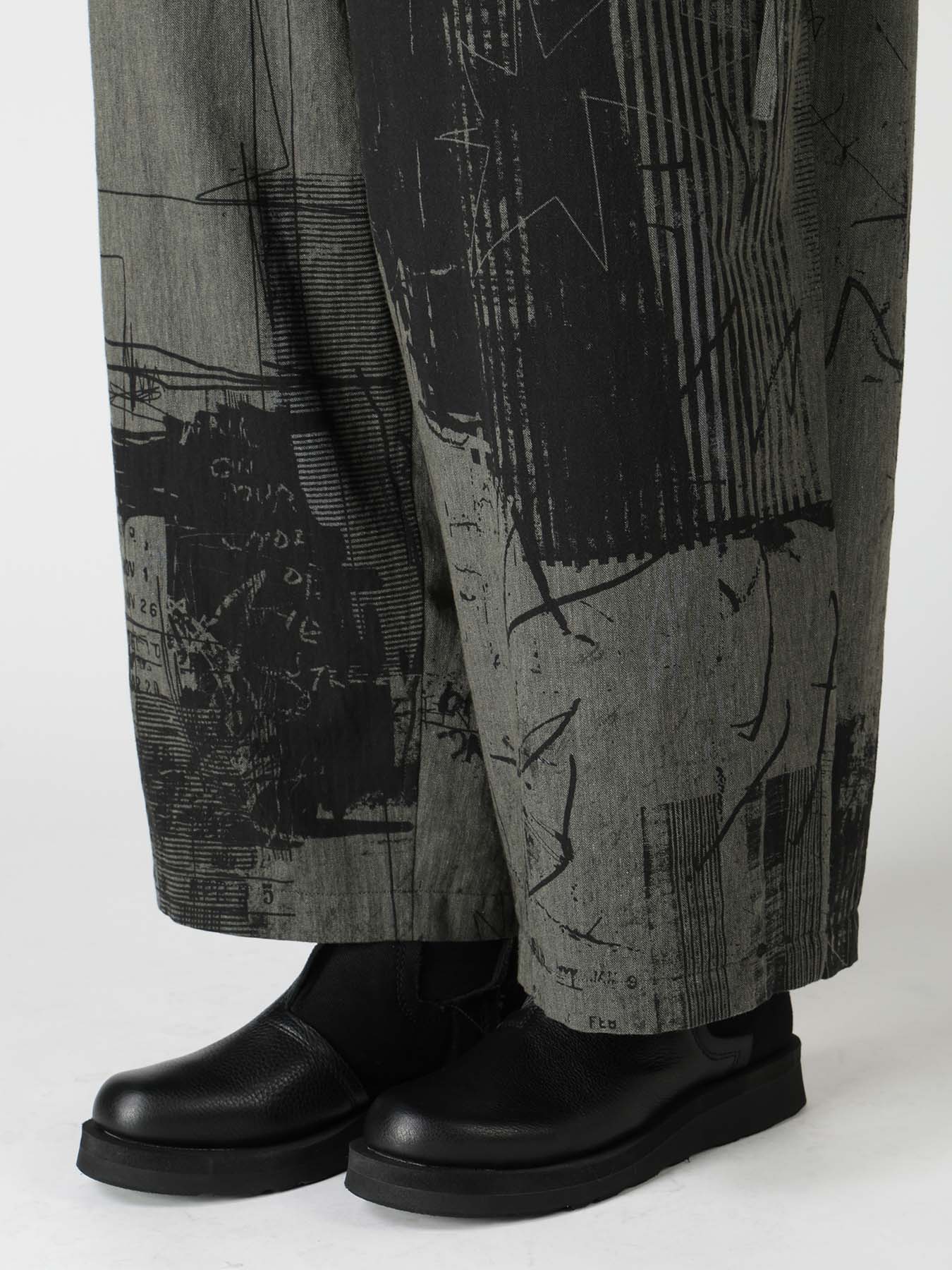 HERRINGBONE GRAFFITI PRINT HOODED OVERALL