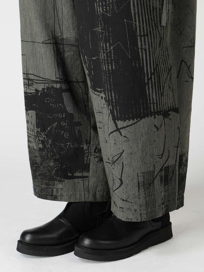 HERRINGBONE GRAFFITI PRINT HOODED OVERALL