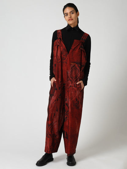 COTTON/CELLULOSE BLUR PAISLEY SALOPETTE DRESS