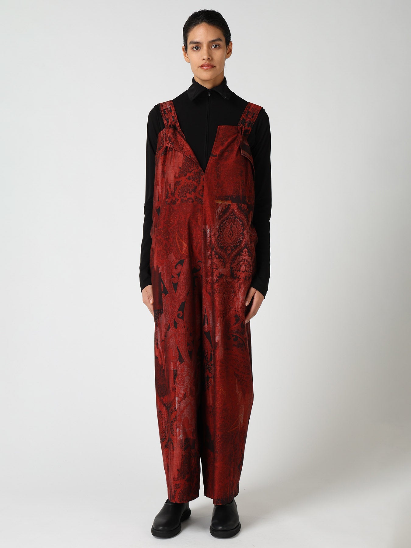 COTTON/CELLULOSE BLUR PAISLEY SALOPETTE DRESS