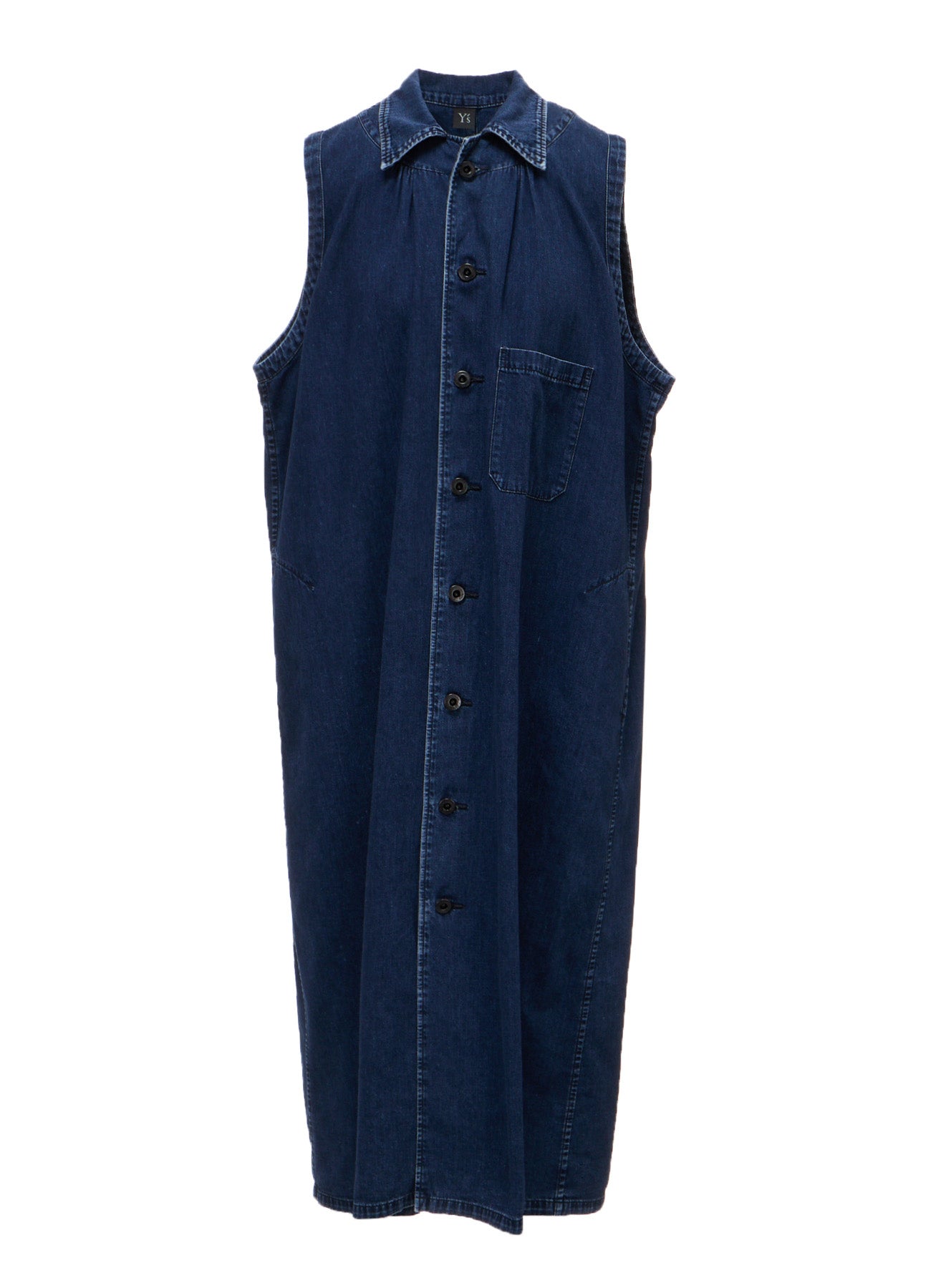 6OZ DENIM CHEMICAL WASH SLEEVELESS SHIRT DRESS