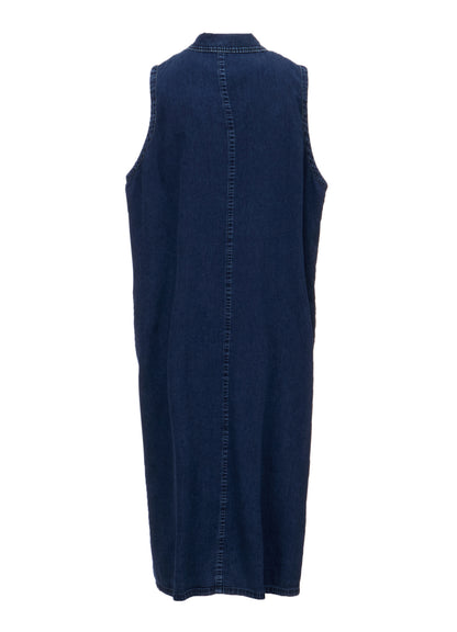 6OZ DENIM CHEMICAL WASH SLEEVELESS SHIRT DRESS