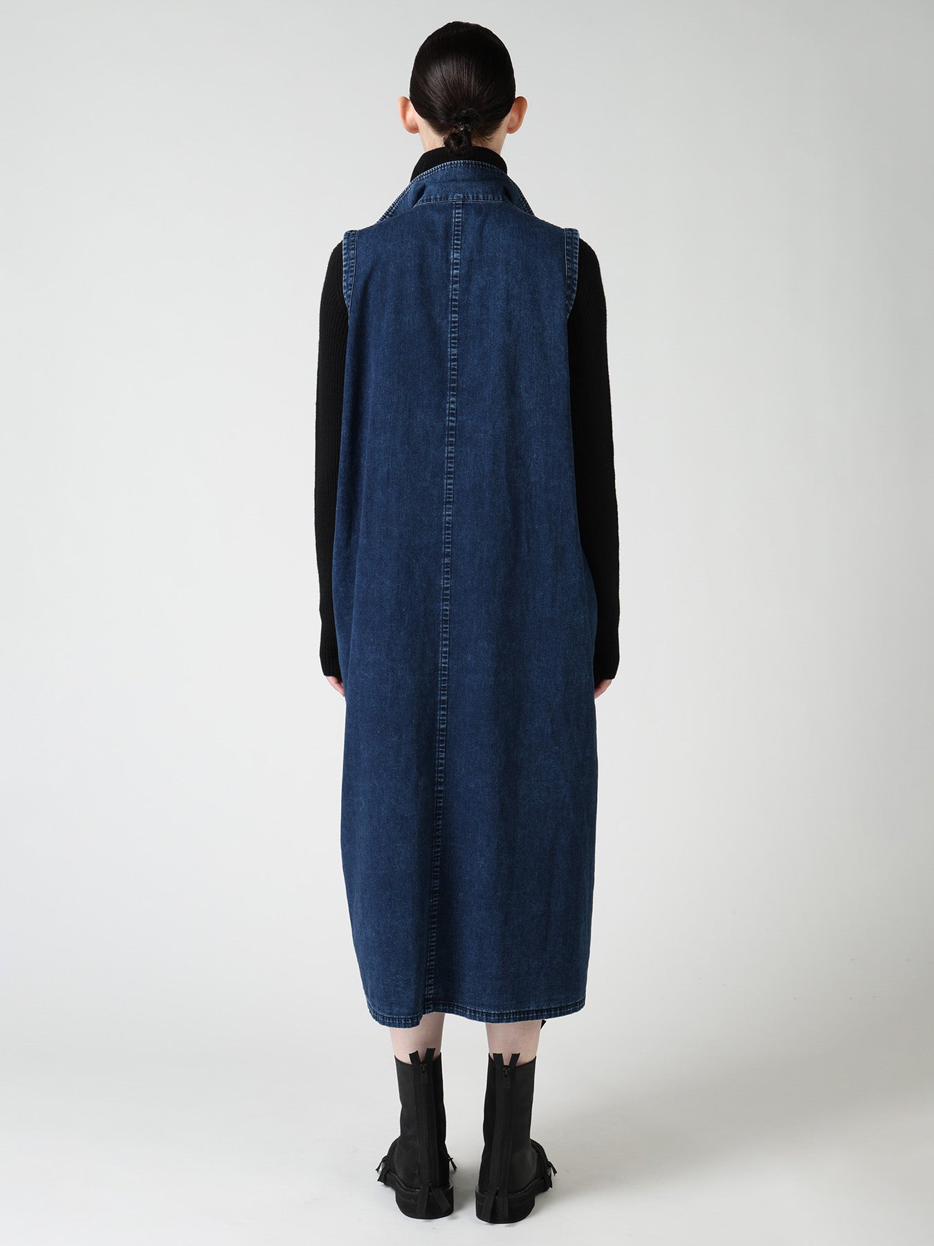 6OZ DENIM CHEMICAL WASH SLEEVELESS SHIRT DRESS