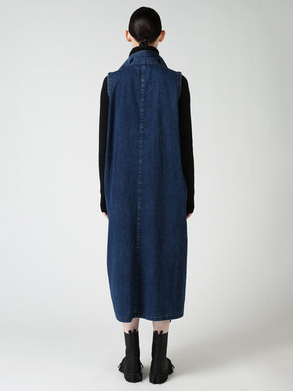 6OZ DENIM CHEMICAL WASH SLEEVELESS SHIRT DRESS