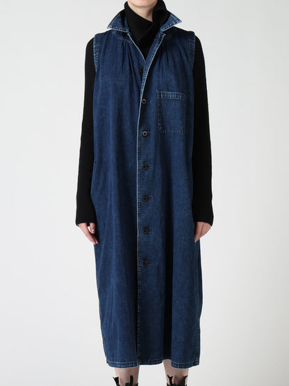 6OZ DENIM CHEMICAL WASH SLEEVELESS SHIRT DRESS