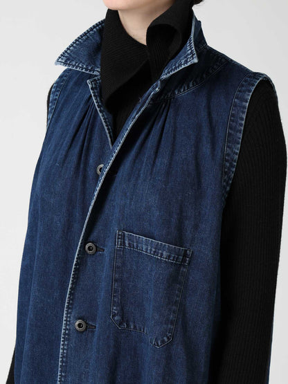 6OZ DENIM CHEMICAL WASH SLEEVELESS SHIRT DRESS