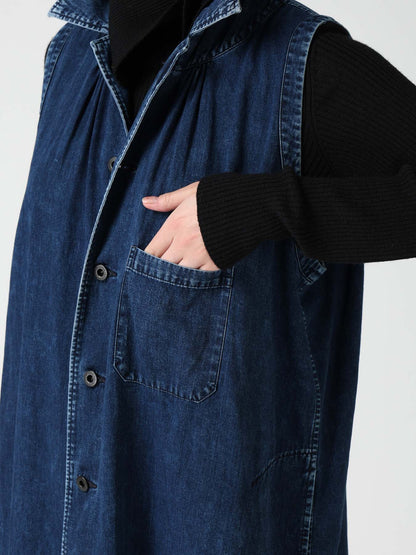 6OZ DENIM CHEMICAL WASH SLEEVELESS SHIRT DRESS