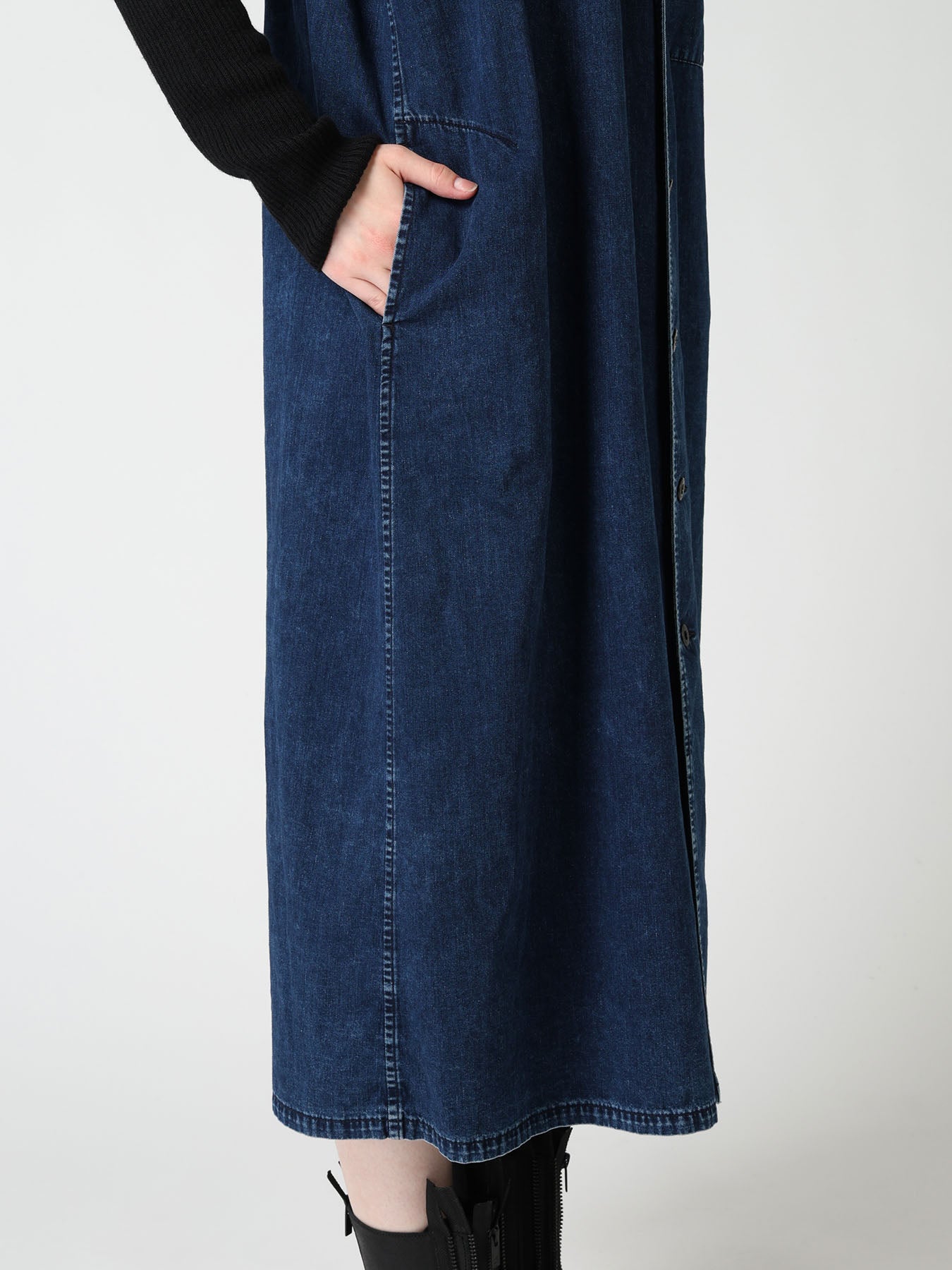 6OZ DENIM CHEMICAL WASH SLEEVELESS SHIRT DRESS XS