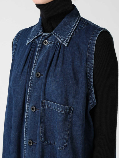 6OZ DENIM CHEMICAL WASH SLEEVELESS SHIRT DRESS