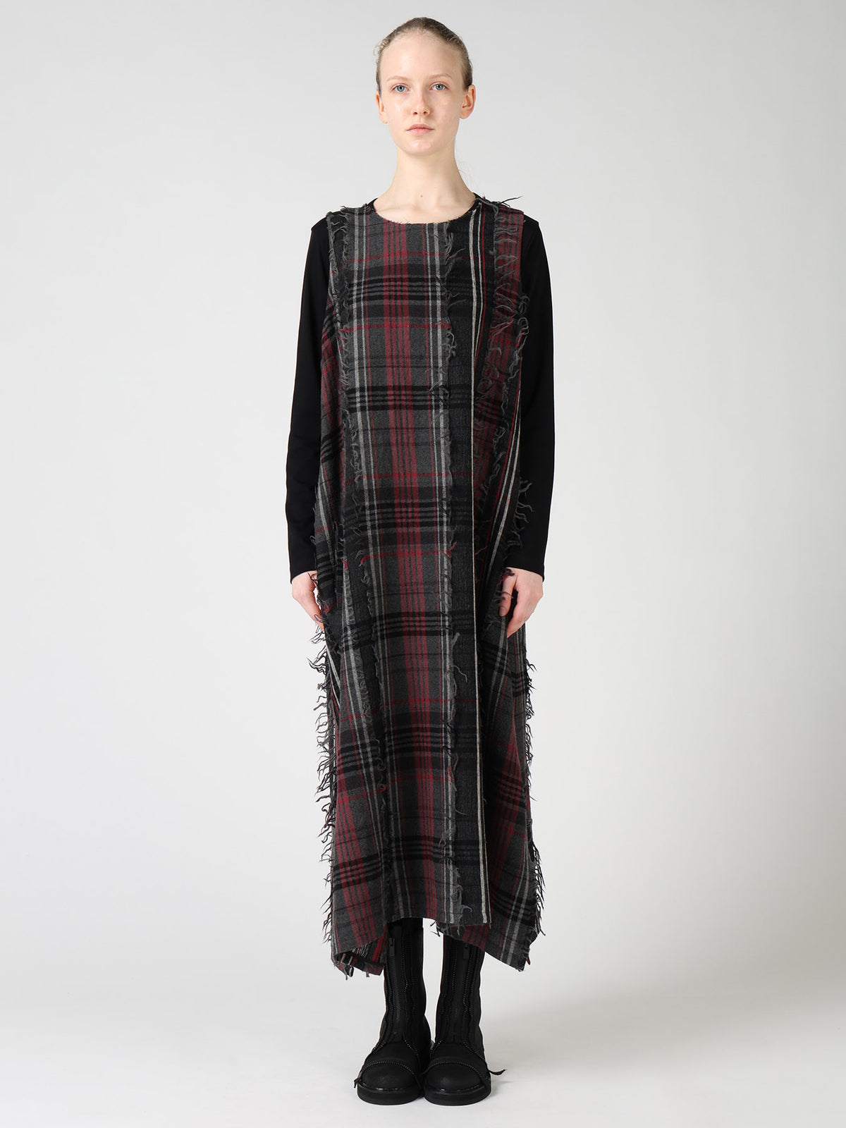 WOOL PLAID CUT JACQUARD SLEEVELESS DRESS