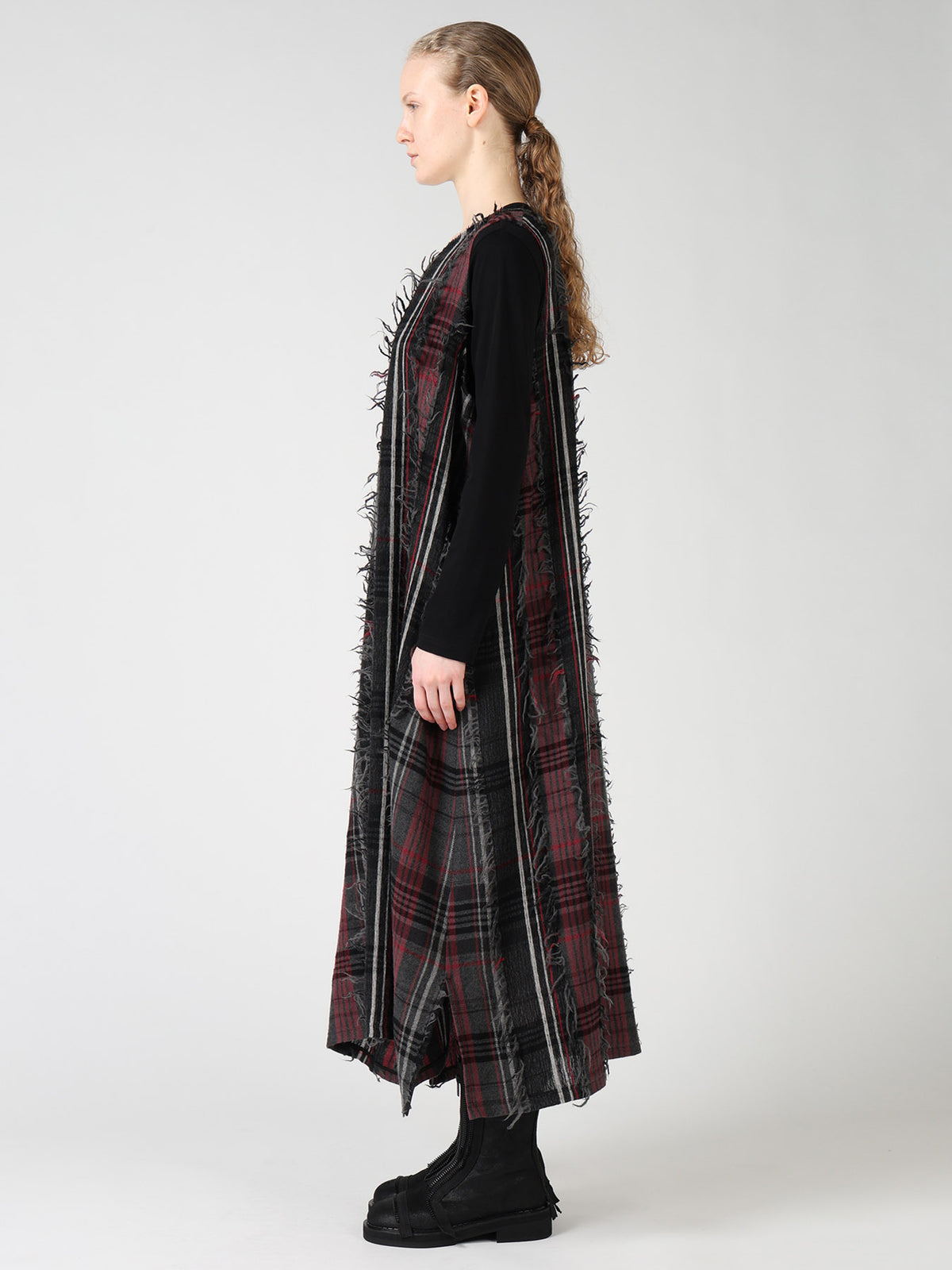 WOOL PLAID CUT JACQUARD SLEEVELESS DRESS