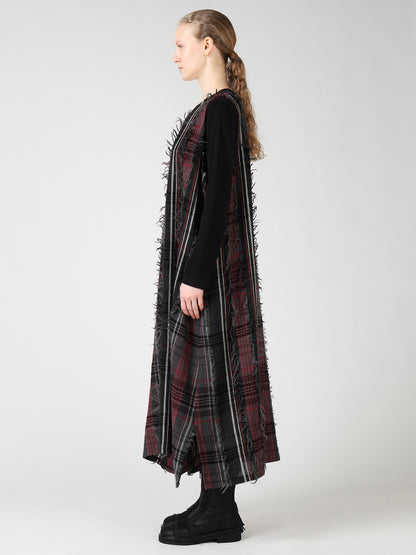 WOOL PLAID CUT JACQUARD SLEEVELESS DRESS
