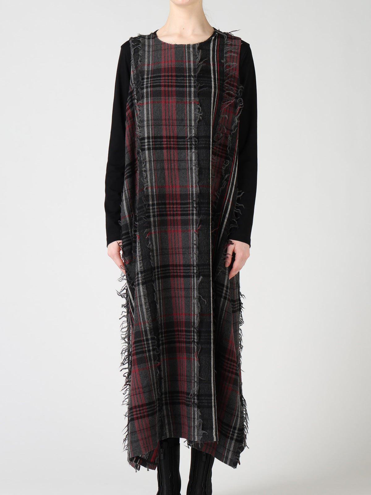 WOOL PLAID CUT JACQUARD SLEEVELESS DRESS