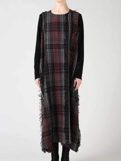 WOOL PLAID CUT JACQUARD SLEEVELESS DRESS