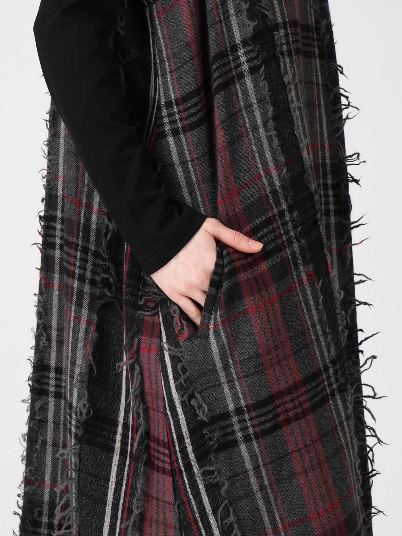 WOOL PLAID CUT JACQUARD SLEEVELESS DRESS