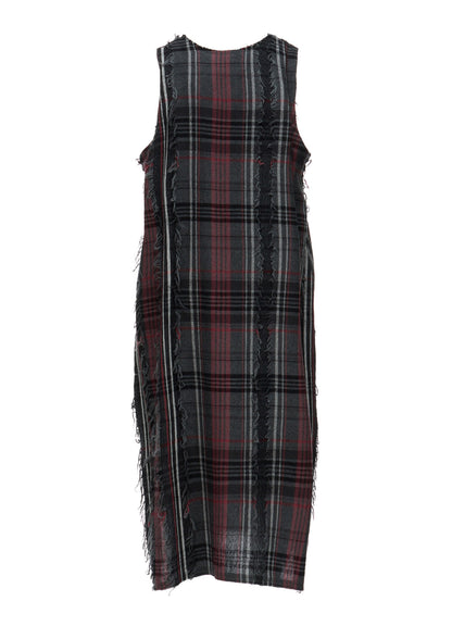 WOOL PLAID CUT JACQUARD SLEEVELESS DRESS