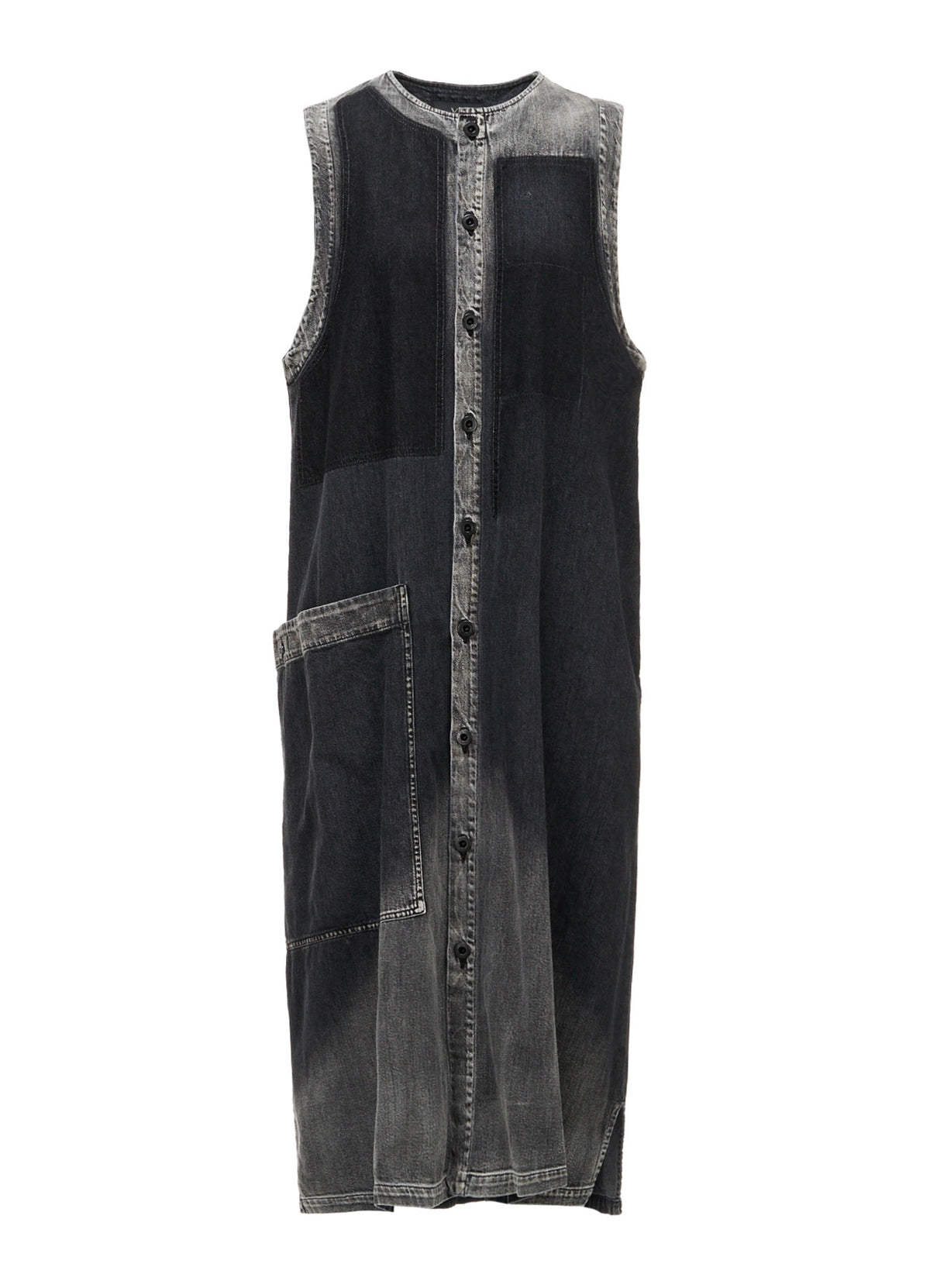 SPOTTED DENIM PATCH POCKET LONG DRESS