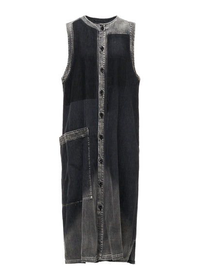 SPOTTED DENIM PATCH POCKET LONG DRESS