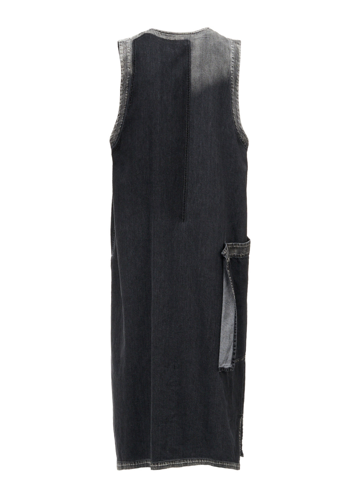 SPOTTED DENIM PATCH POCKET LONG DRESS