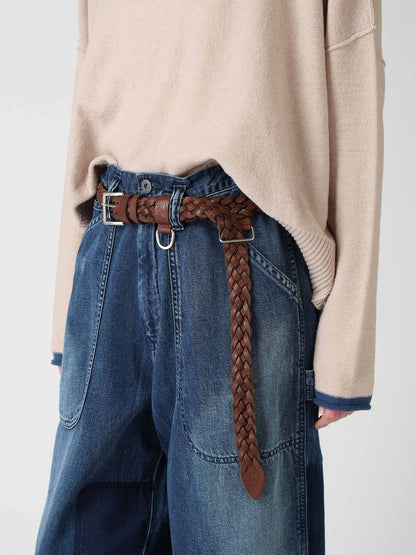 SEMI GLOSS LEATHER BRAIDED BELT