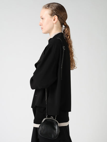 SEMI GLOSS OIL LEATHER DOUBLE-CLASP SHOULDER BAG