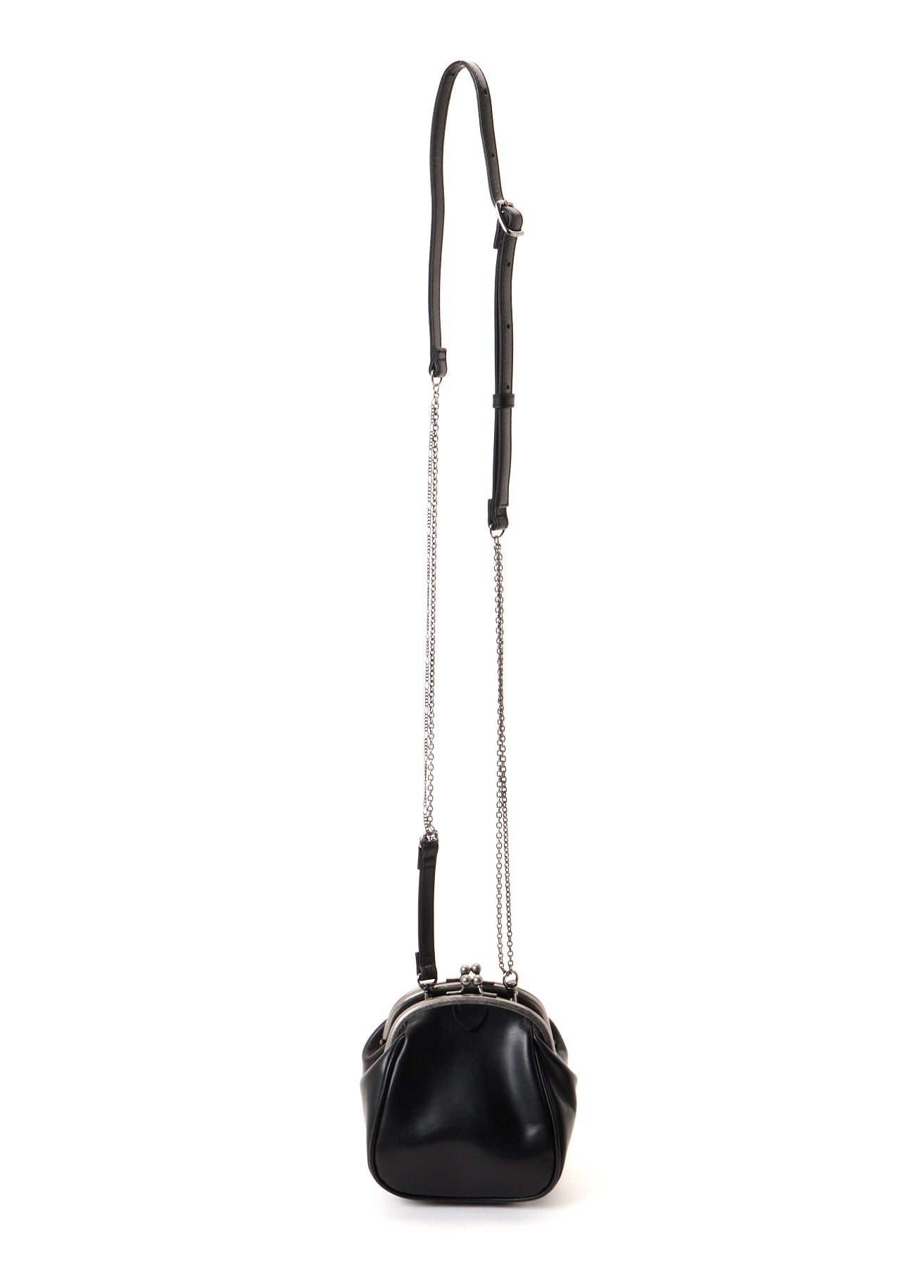 SEMI GLOSS OIL LEATHER DOUBLE-CLASP SHOULDER BAG