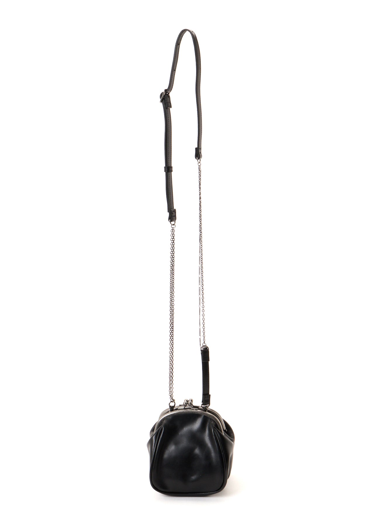 SEMI GLOSS OIL LEATHER DOUBLE-CLASP SHOULDER BAG
