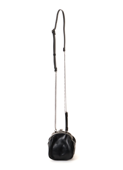 SEMI GLOSS OIL LEATHER DOUBLE-CLASP SHOULDER BAG
