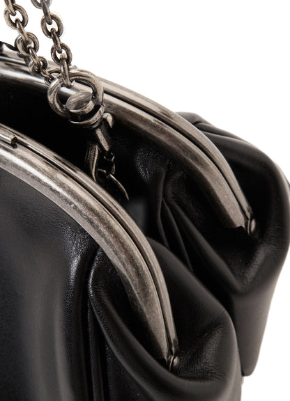 SEMI GLOSS OIL LEATHER DOUBLE-CLASP SHOULDER BAG