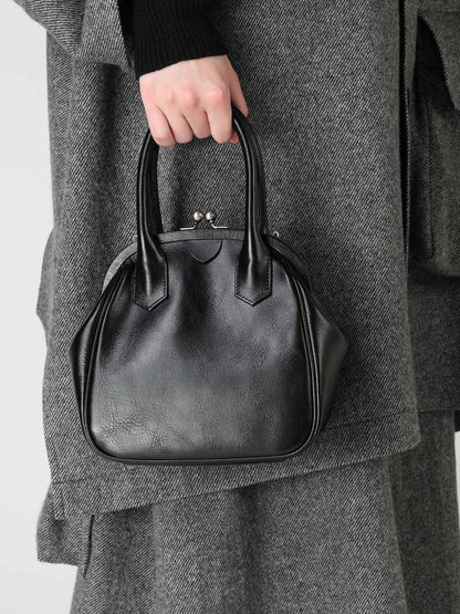 SEMI GLOSS OIL LEATHER CLASP HANDBAG