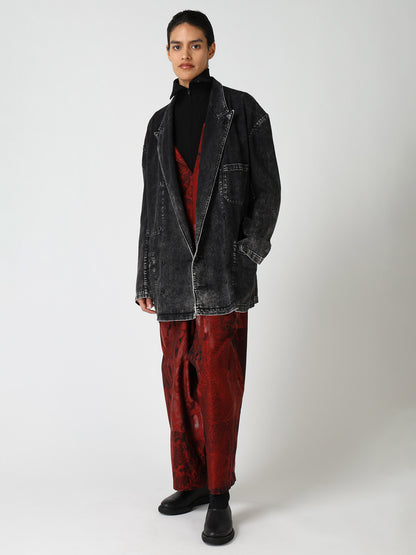 8OZ DENIM CHEMICAL WASH PEAKED LAPEL JACKET