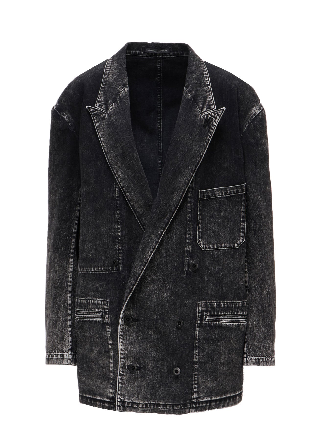 8OZ DENIM CHEMICAL WASH PEAKED LAPEL JACKET