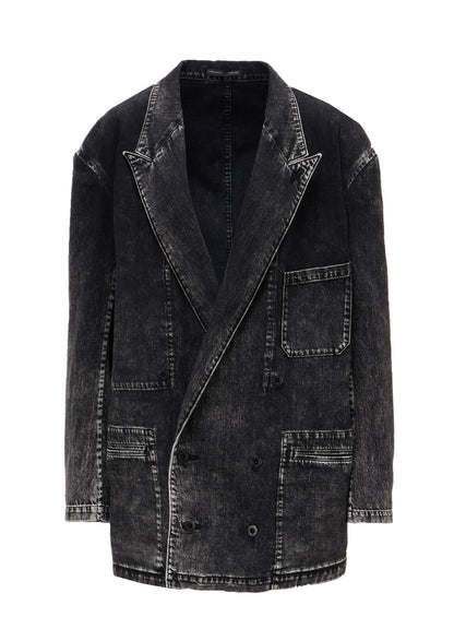 8OZ DENIM CHEMICAL WASH PEAKED LAPEL JACKET