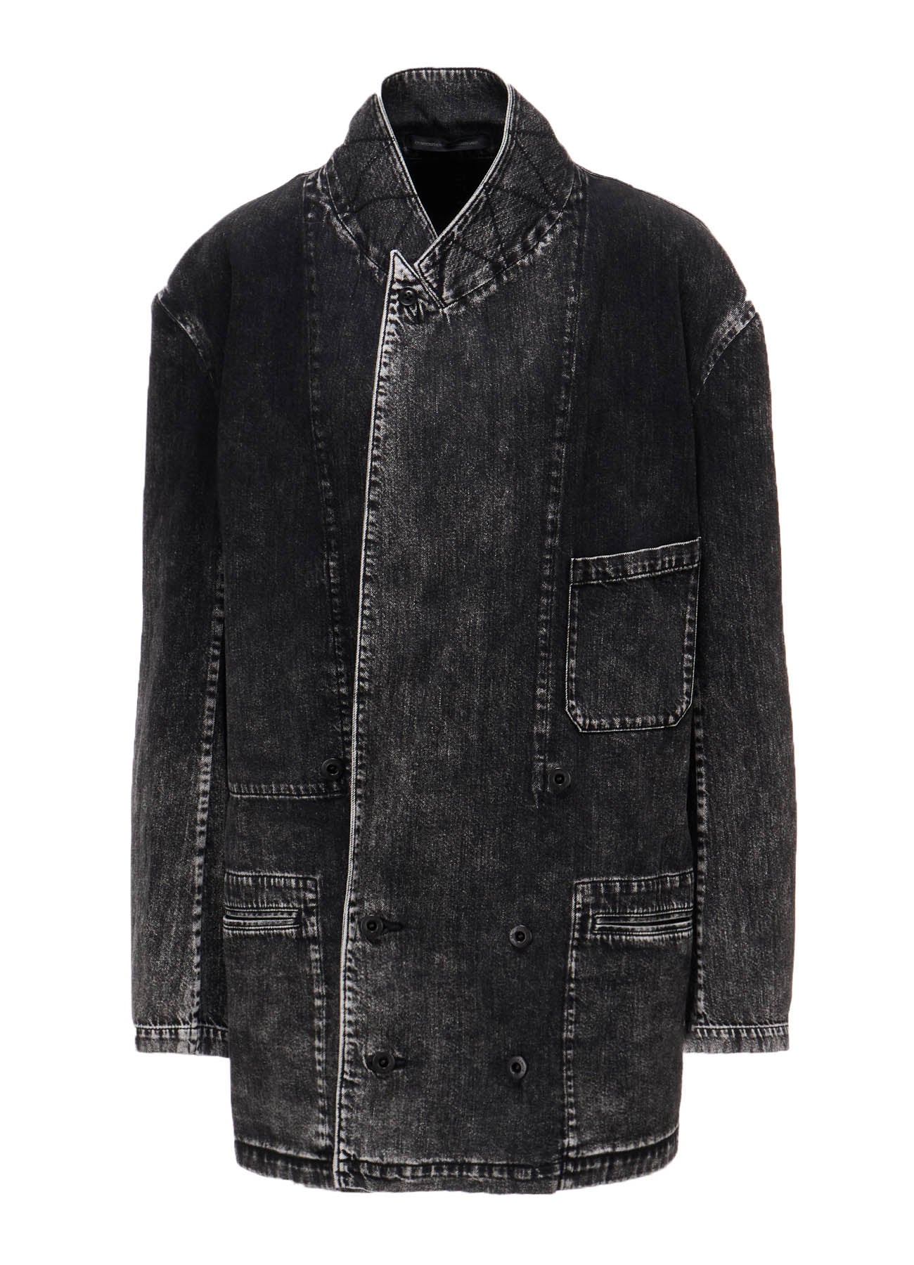 8OZ DENIM CHEMICAL WASH PEAKED LAPEL JACKET