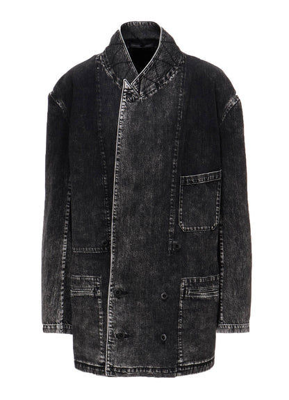 8OZ DENIM CHEMICAL WASH PEAKED LAPEL JACKET