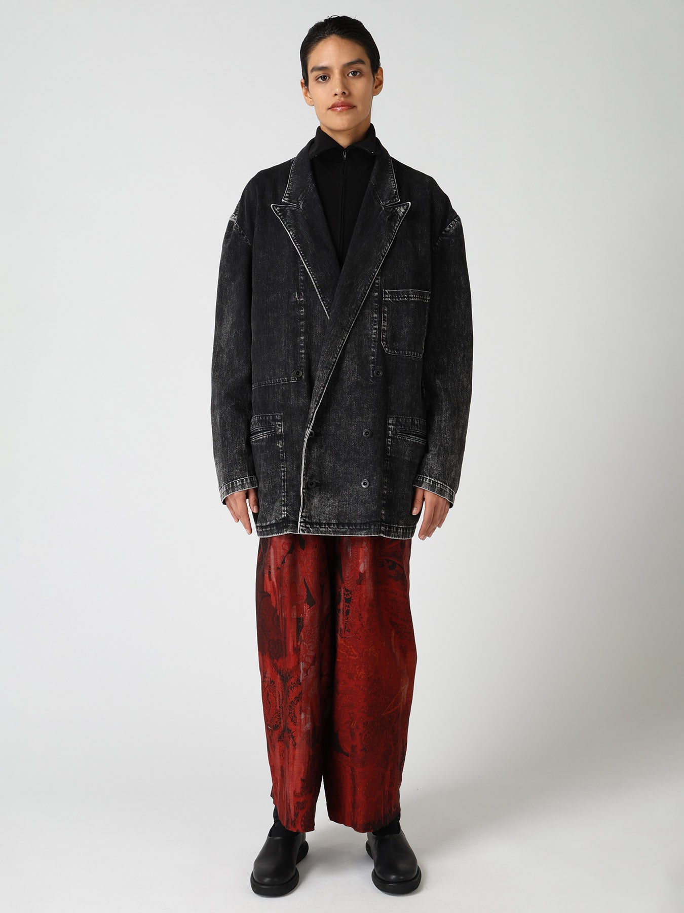 8OZ DENIM CHEMICAL WASH PEAKED LAPEL JACKET – THE SHOP YOHJI YAMAMOTO