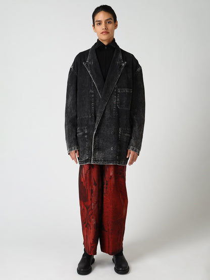 8OZ DENIM CHEMICAL WASH PEAKED LAPEL JACKET
