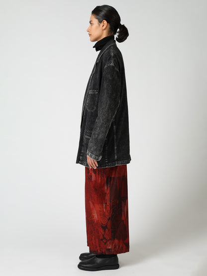 8OZ DENIM CHEMICAL WASH PEAKED LAPEL JACKET