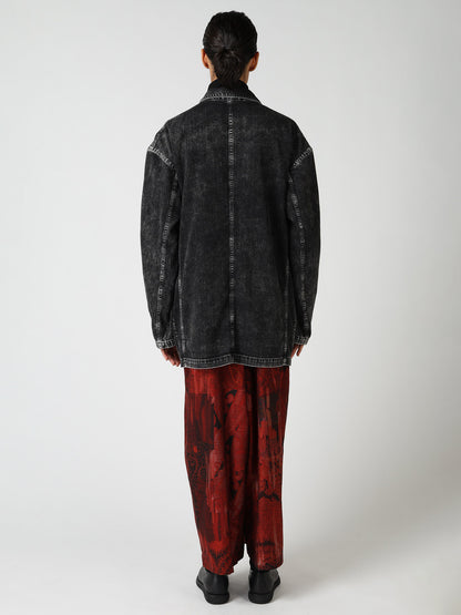 8OZ DENIM CHEMICAL WASH PEAKED LAPEL JACKET