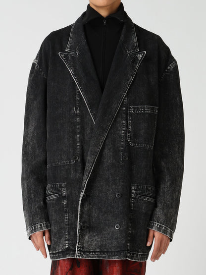8OZ DENIM CHEMICAL WASH PEAKED LAPEL JACKET