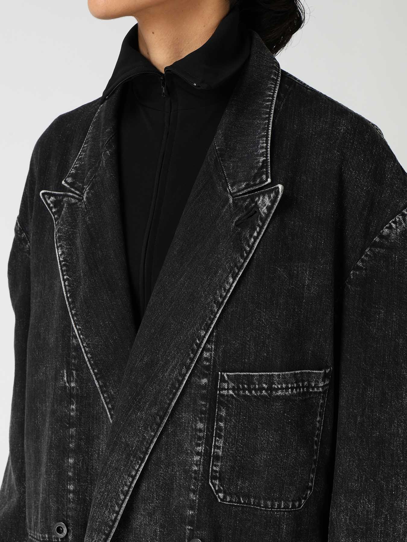 8OZ DENIM CHEMICAL WASH PEAKED LAPEL JACKET